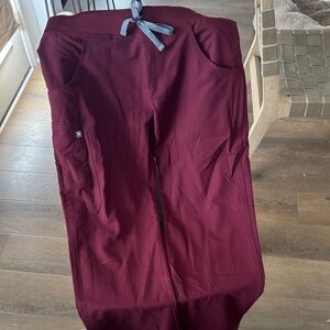Figs Women's Burgundy Kade pants with Gray Tie